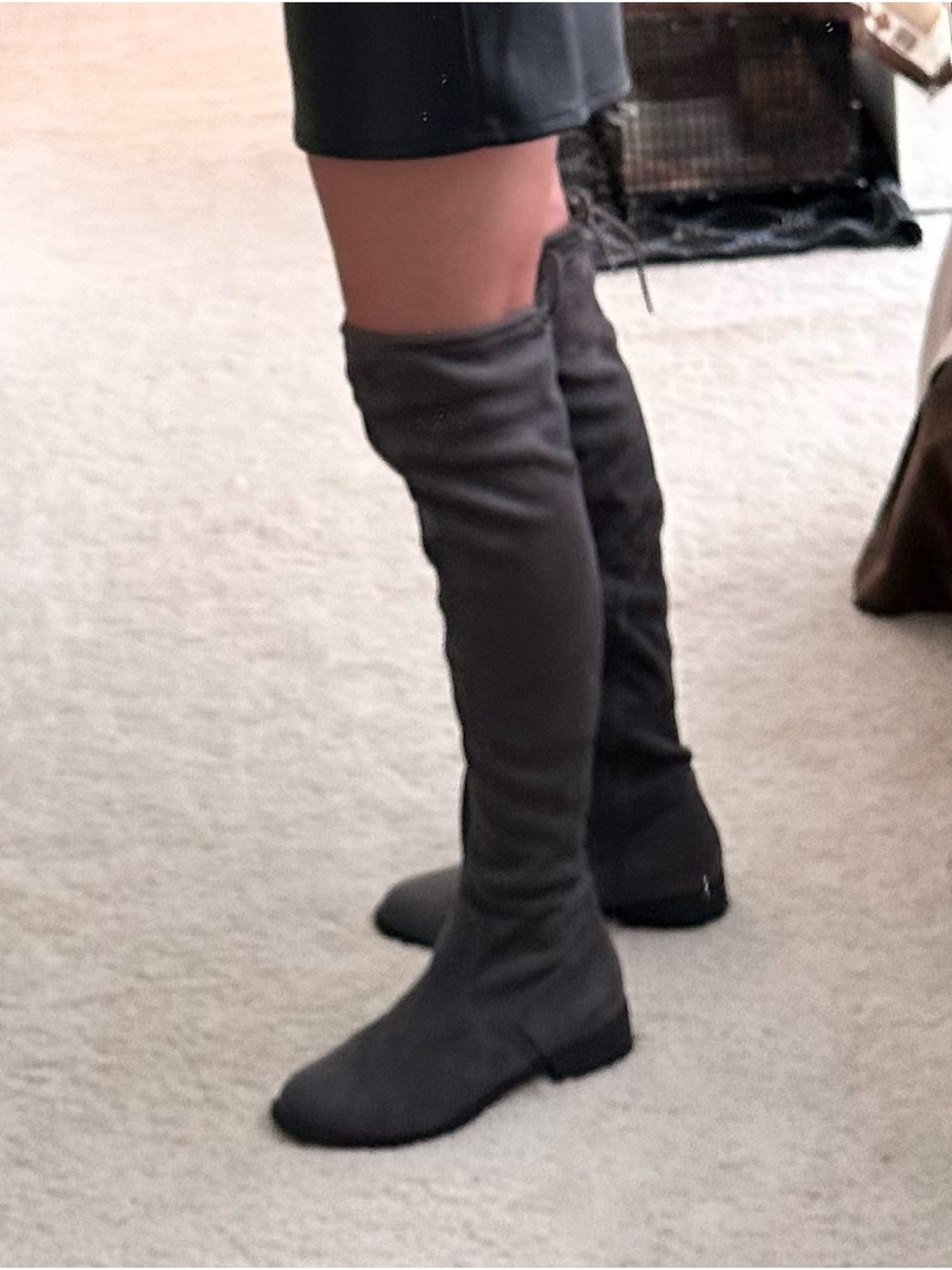 Fioni Grey Faux Suede Over-The-Knee Boots - Low Block Heel, Size 7